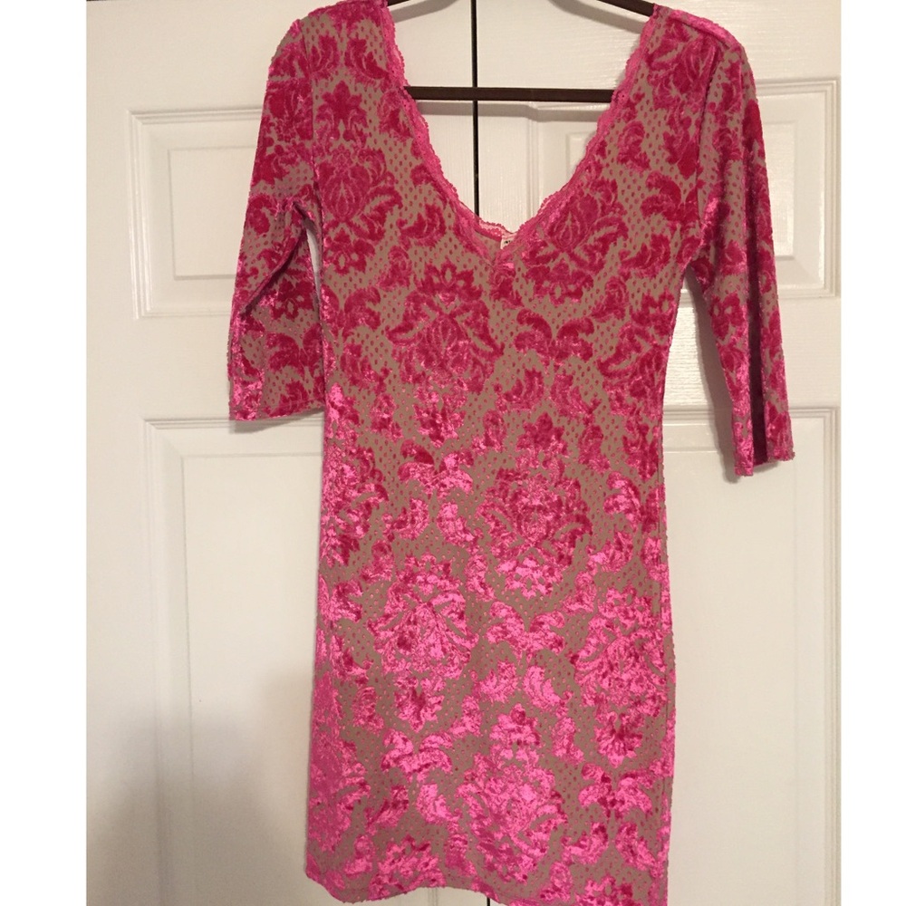 Free People Pink Damask Velvet Mini Dress